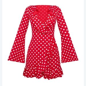 Pretty Little Thing Red and White Polka Dot Wrap Dress